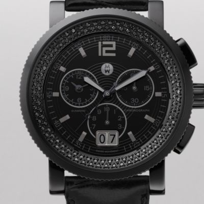 Sport Sail Large Noir Diamond Stainless Steel Black Alligator