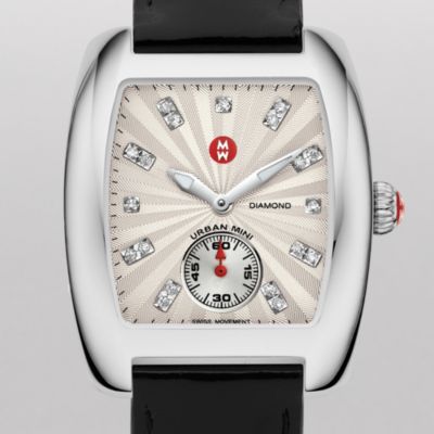 Urban Mini White Diamond Dial Black Patent