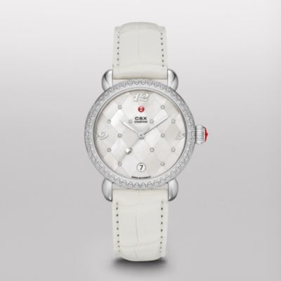 CSX Diamond, Quilted Mosaic Diamond Dial White Alligator