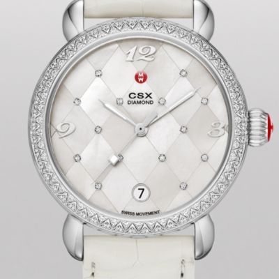 CSX Diamond, Quilted Mosaic Diamond Dial White Alligator