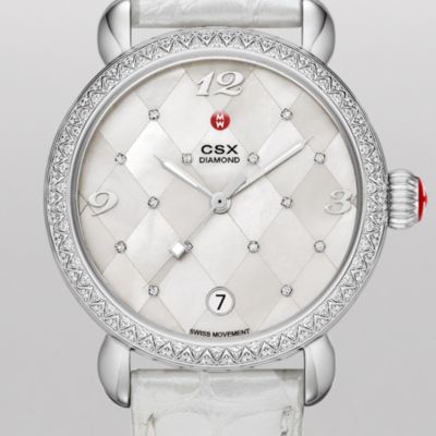 CSX Diamond, Quilted Mosaic Diamond Dial Silver Alligator