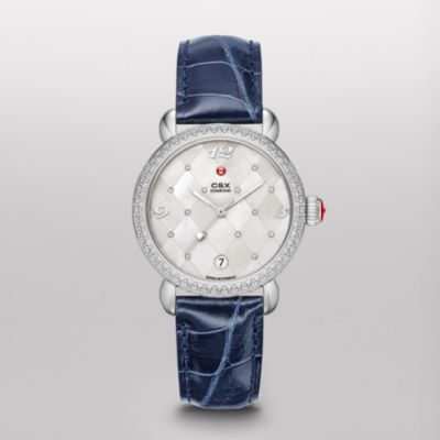 CSX Diamond, Quilted Mosaic Diamond Dial Navy Alligator