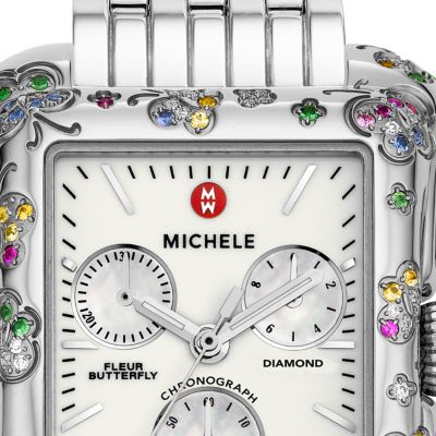 Fleur Butterfly Colored Stones Stainless Steel Bracelet