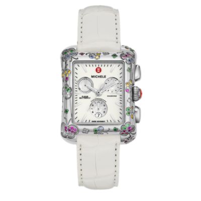 Fleur Butterfly Colored Stones White Alligator