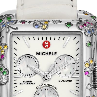 Fleur Butterfly Colored Stones White Alligator