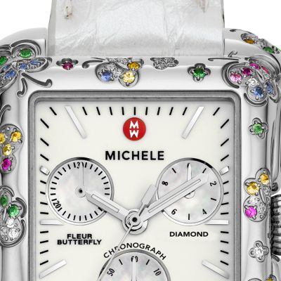 Fleur Butterfly Colored Stones Silver Alligator