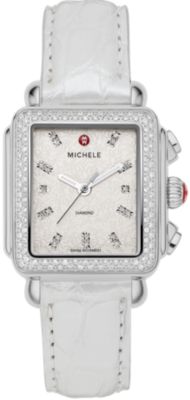 Deco Diamond Stamped Rose Silver Alligator
