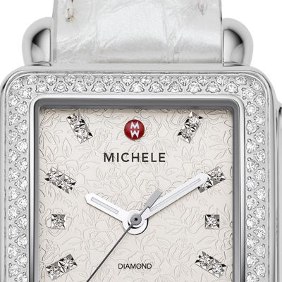 Deco Diamond Stamped Rose Silver Alligator