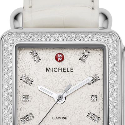 Deco Diamond Stamped Rose White Alligator