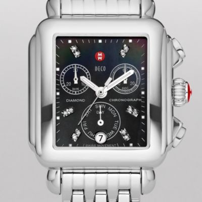 Deco Day Black Diamond Dial Stainless Steel Bracelet