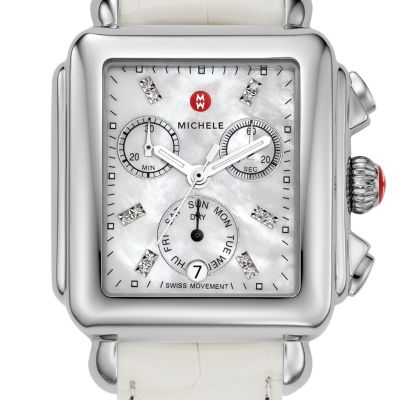 Deco Day Diamond Dial White Alligator