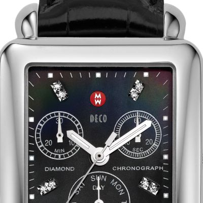 Deco Day Black Diamond Dial Black Alligator
