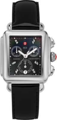 Deco Day Black Diamond Dial Black Patent Leather