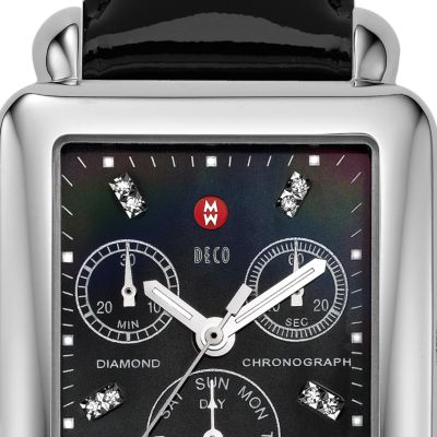 Deco Day Black Diamond Dial Black Patent Leather
