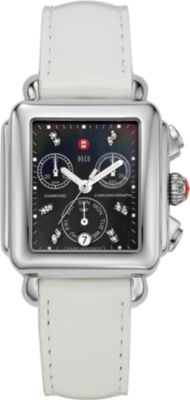 Deco Day Black Diamond Dial White Patent Leather
