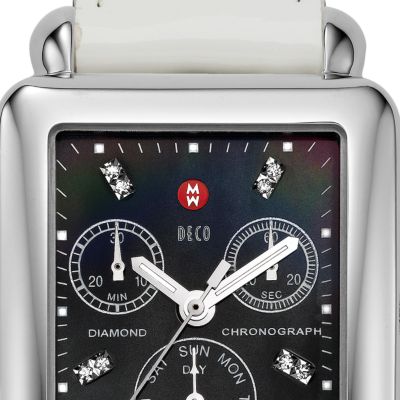 Deco Day Black Diamond Dial White Patent Leather