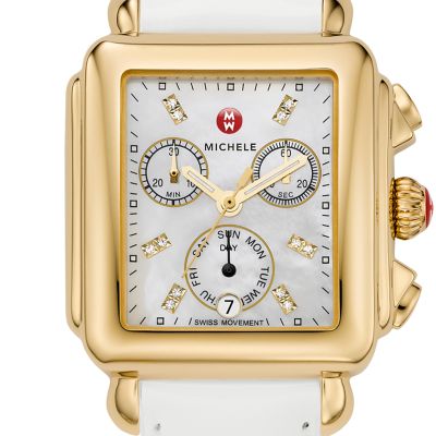Signature Deco Gold Diamond Dial White Patent Leather
