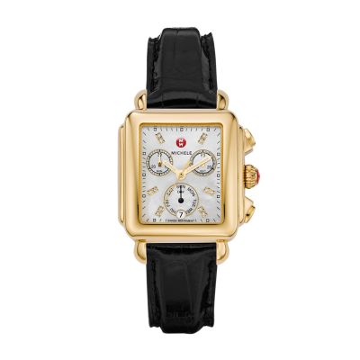 Signature Deco Non-Diamond Gold, Diamond Dial Black Alligator