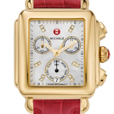 Deco Day Gold-Plated Diamond Dial Garnet Alligator