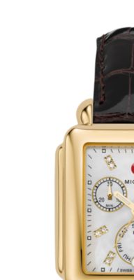 Deco Day Gold-Plated Diamond Dial Espresso Alligator