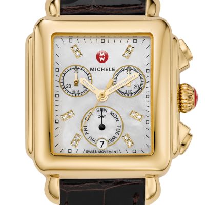 Deco Day Gold-Plated Diamond Dial Espresso Alligator