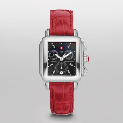 Deco Day Diamond Black Diamond Dial Garnet Alligator