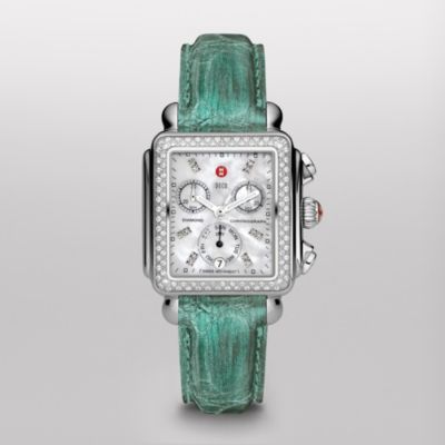 Signature Deco Diamond, Diamond Dial Agate Green Alligator