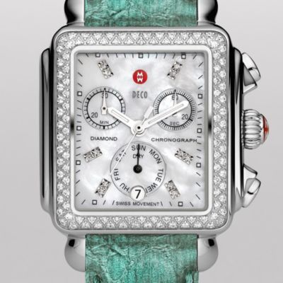 Signature Deco Diamond, Diamond Dial Agate Green Alligator