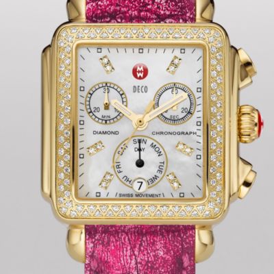 Signature Deco Diamond Gold, Diamond Dial Sea Pink Alligator