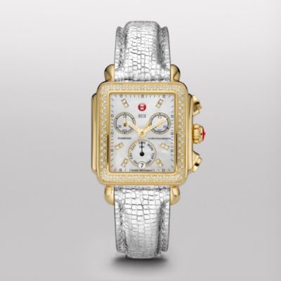 Signature Deco Diamond Gold, Diamond Dial Platinum Leather