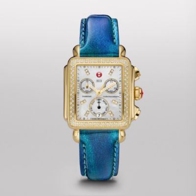 Signature Deco Diamond Gold, Diamond Dial Tidal Blue Patent