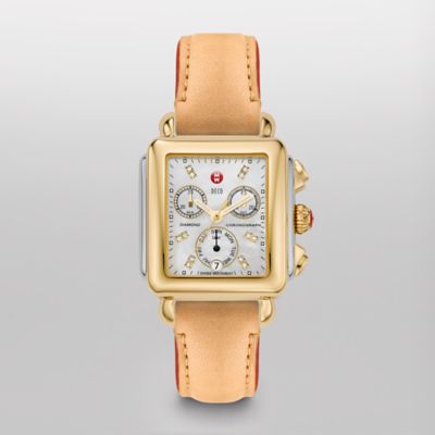Signature Deco Two-Tone, Diamond Dial Tan Fashion Leather