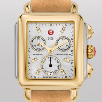 Signature Deco Two-Tone, Diamond Dial Tan Fashion Leather
