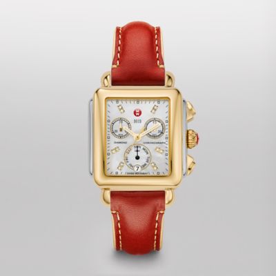Signature Deco Two-Tone, Diamond Dial Red Fashion Leather