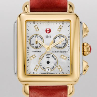 Signature Deco Two-Tone, Diamond Dial Red Fashion Leather