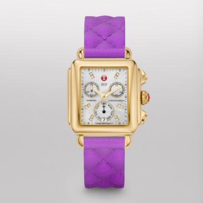 Signature Deco Gold, Diamond Dial Purple Quilted Silicone