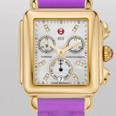 Signature Deco Gold, Diamond Dial Purple Quilted Silicone