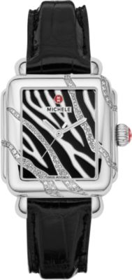 Deco Safari Zebra Diamond Stainless Steel Black Alligator