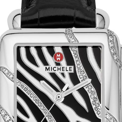 Deco Safari Zebra Diamond Stainless Steel Black Alligator