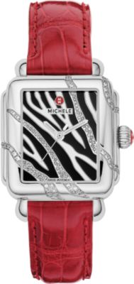 Deco Safari Zebra Diamond Stainless Steel Garnet Alligator