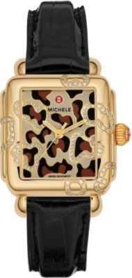 Deco Safari Cheetah Diamond Gold Plated Black Alligator