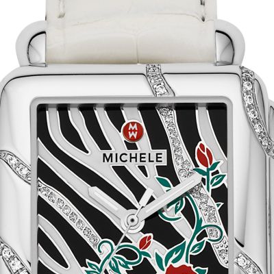 Deco Safari Zebra Diamond Rose White Alligator