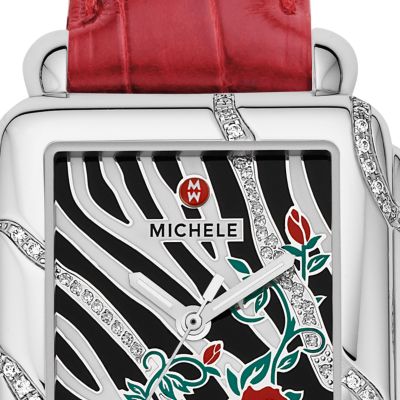 Deco Safari Zebra Diamond Rose Garnet Alligator
