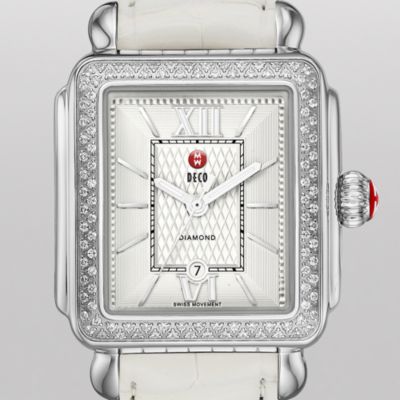 Signature Deco Diamond Guilloché Dial, White Alligator