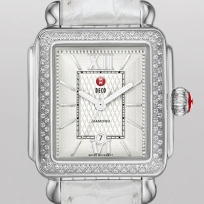 Signature Deco Diamond Guilloché Dial, Silver Alligator