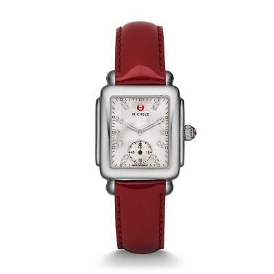 Deco 16 Stainless Steel White Diamond Dial Scarlet Patent