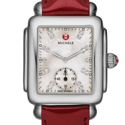 Deco 16 Stainless Steel White Diamond Dial Scarlet Patent