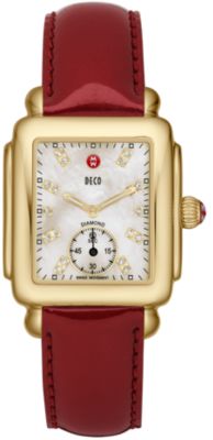 Deco 16 Gold White Diamond Dial Scarlet Patent