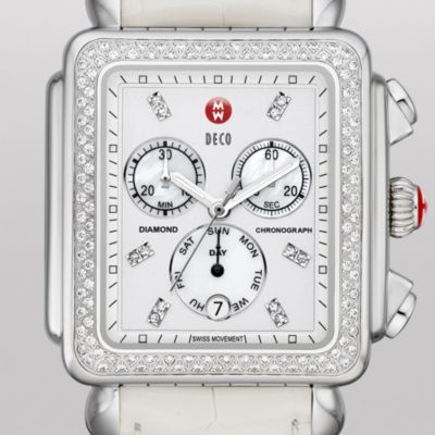 Deco XL Day Diamond, Diamond Dial White Alligator