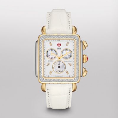 Deco XL Day Diamond Two-Tone, Diamond Dial White Alligator